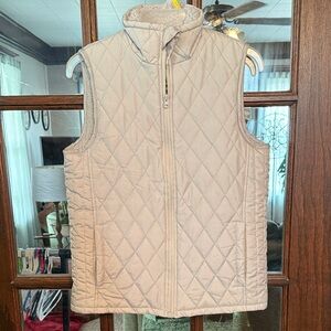 North 15 Womens Quilted Puffer Vest Tan Beige Sherpa Collar Full Zip Size Medium